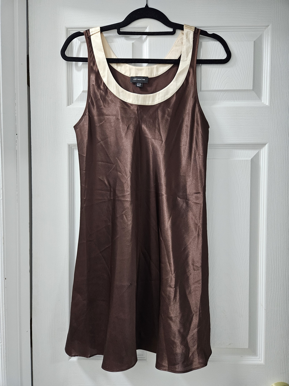 Jones New York Brown Mini Slip Dress with Cream Trim Size Small